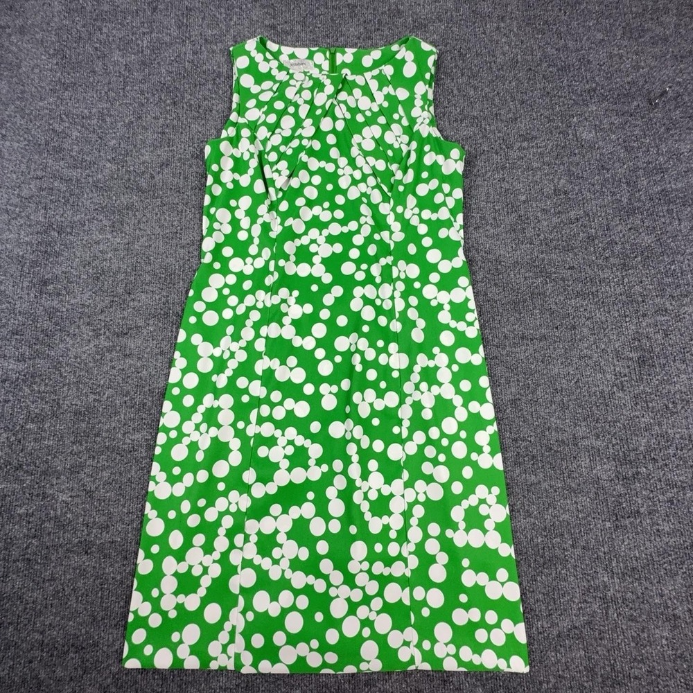 Dressbarn Dress Womens 12 Green Polka Dot Sleeveless Sheath Knee Length Work
